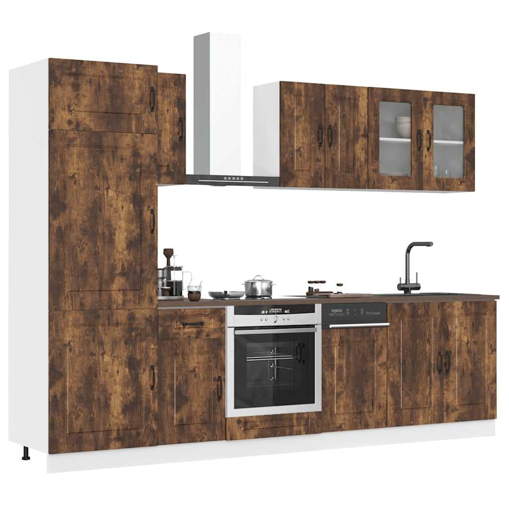8-teilige Küchenzeile Kalmar Räuchereiche Holzwerkstoff | Stauraumlösung für Ihre Küche mit verstellbaren Füßen und vielseitig kombinierbaren Elementen.