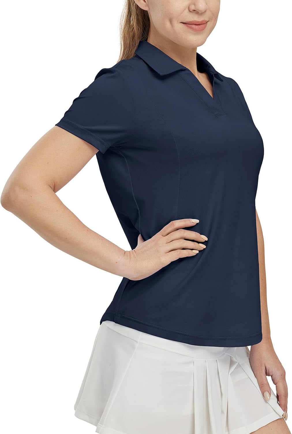 BGOWATU Women's Short Sleeve Golf Tennis Polo Shirts V Neck Collared Workout Tops UV Protection Dry Fit - Image 2