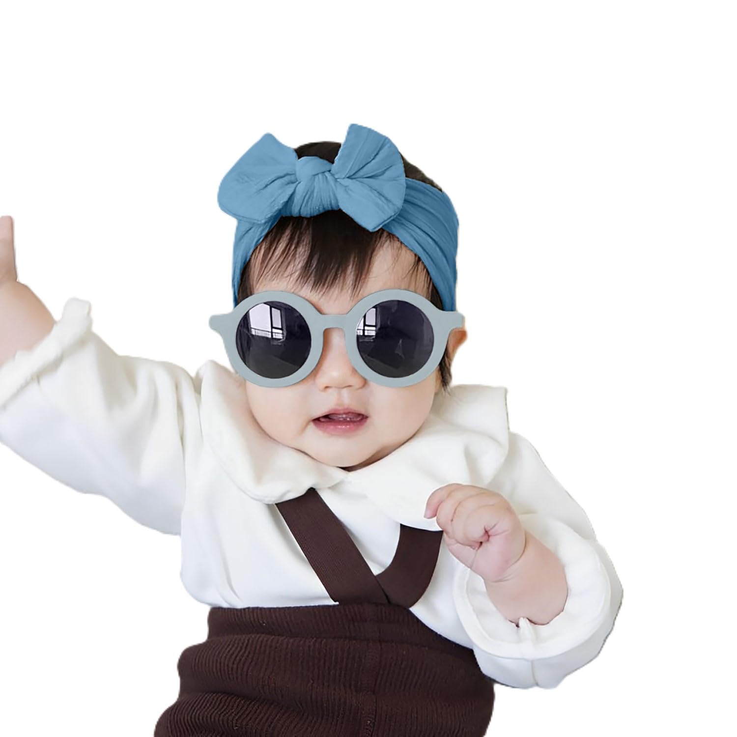 SYGA Baby Bow Jacquard Stretchable Headband With Uv Protection Round Sunglasses Stylish Combo For Toddlers And Kids (Navy Blue, Blue Frame, Free Size)-image-45