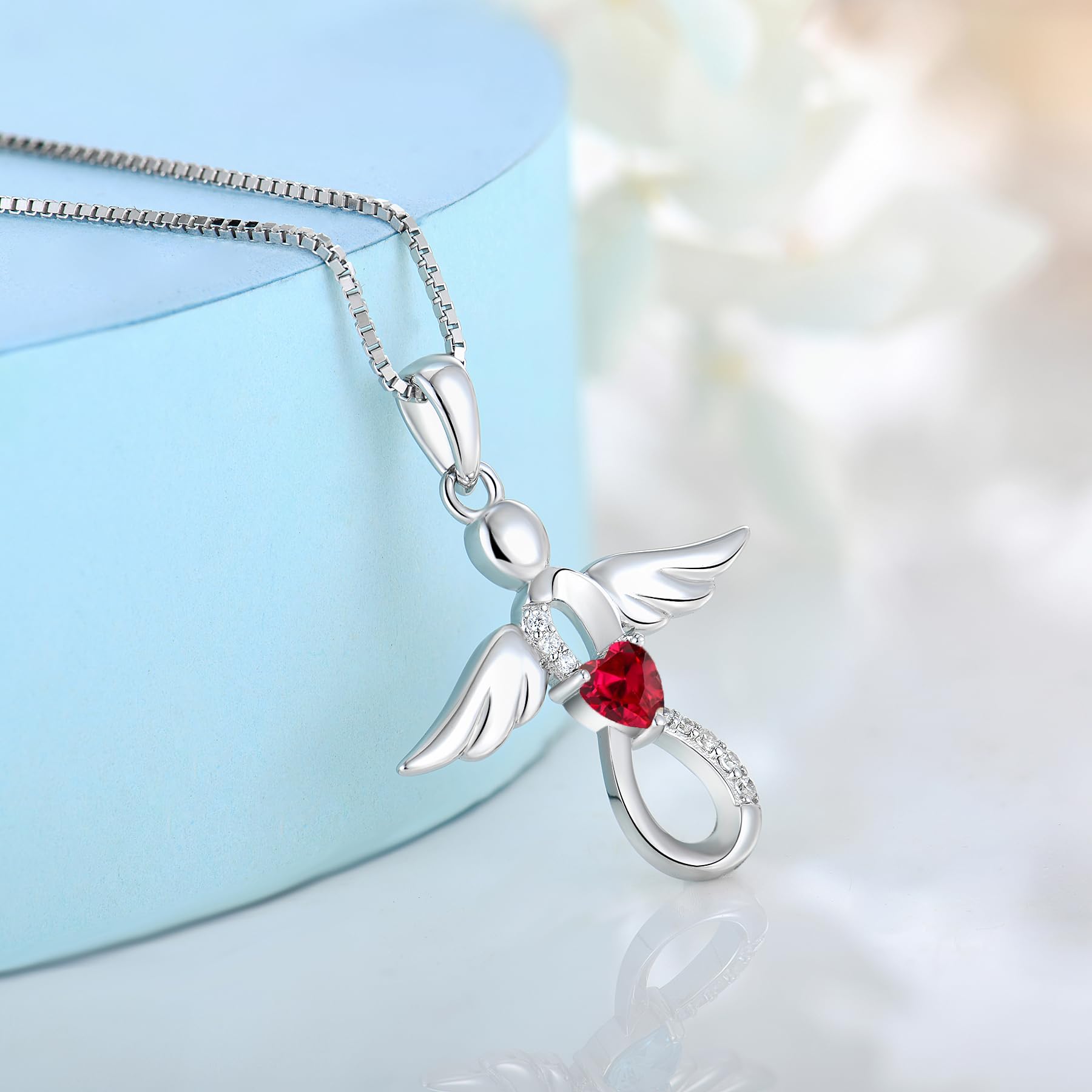 FJ Collana Angelo Custode Donna Argento 925 Collana con Ciondolo Infinito Collana Pietra Portafortuna Zirconia Cubica Gioielli Regalo per Donna