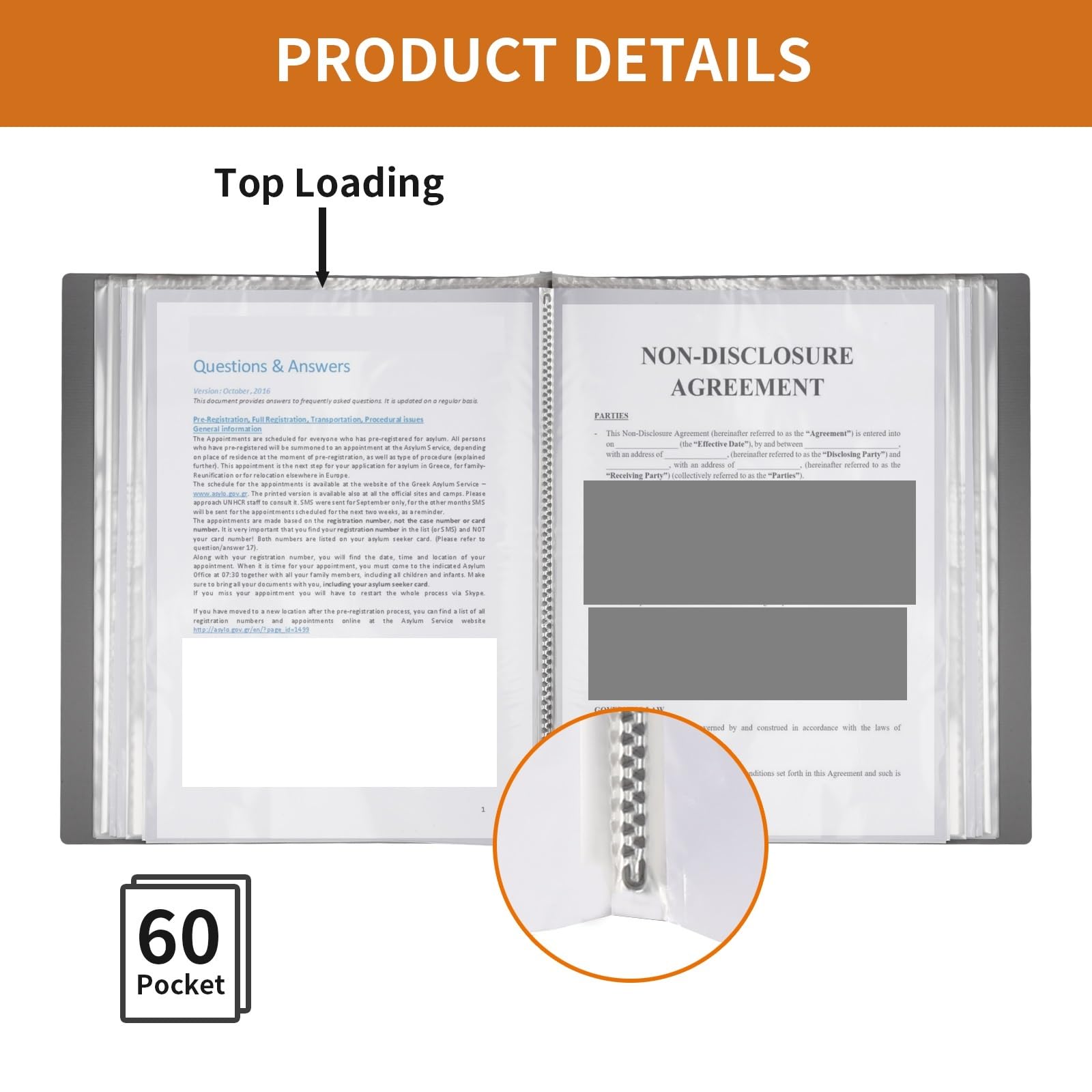Carpeta A4 con fundas de plástico, carpeta portafolios 60 bolsillos, muestra documentos y certificados ilustraciones fotográficas, 2 uds Para Portafolio