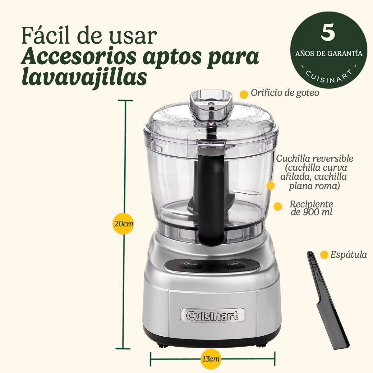 Cuisinart Mini Prep Pro Mini Picadora y Procesador Compacto en 1 | Multifuncional | Cuchilla de acero inoxidable reversible | Recipiente de 900 ml libre de BPA | Piezas aptas para lavavajillas