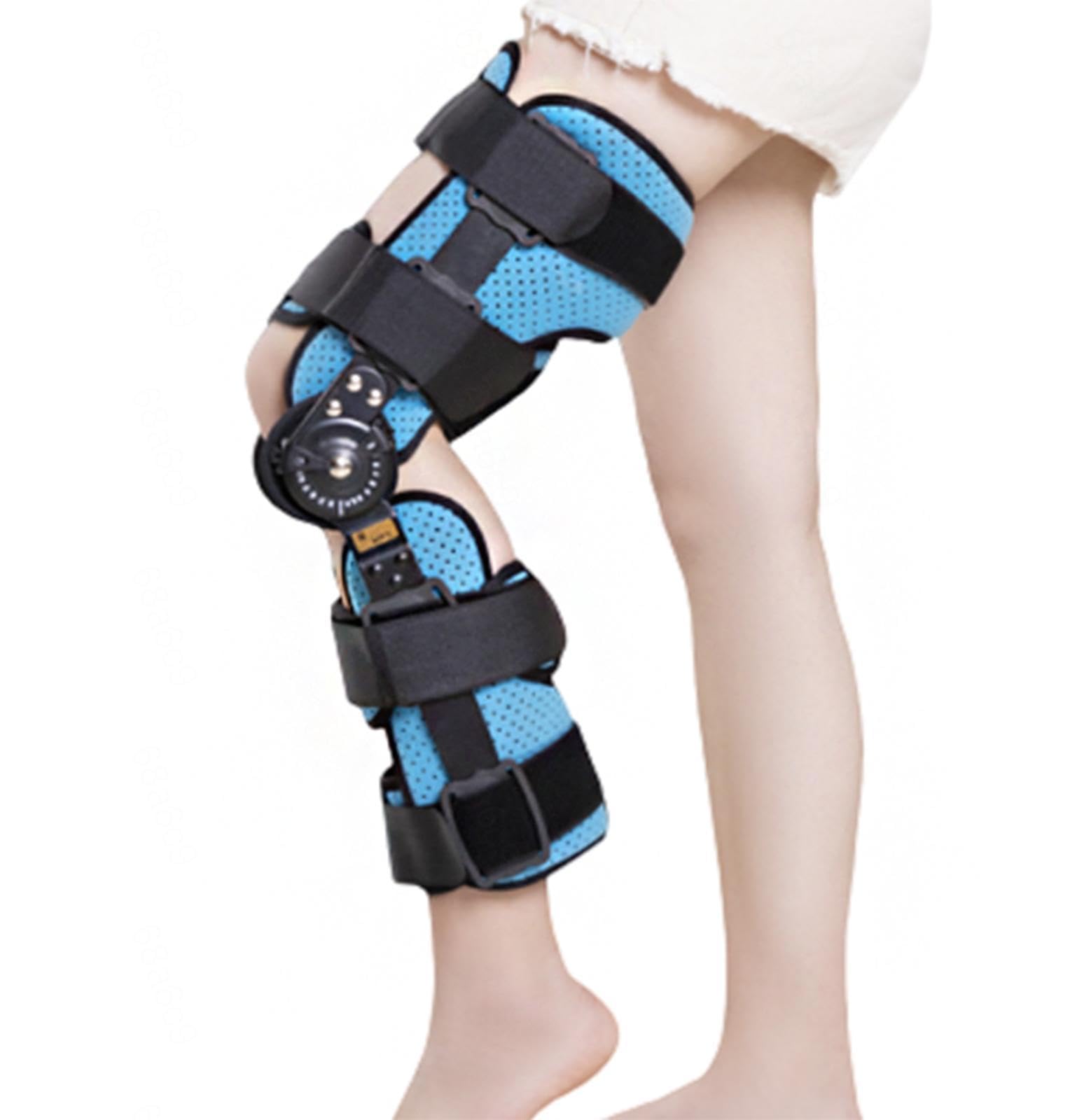 Rodillera Ortopédica con Bisagras ROM Inmovilizador de Rodilla con Diales de Bloqueo y Estabilizadores Laterales, Abrazaderas de Pierna Ajustables Para Dolor de Rodilla, Artritis, ACL, PCL,Right-L