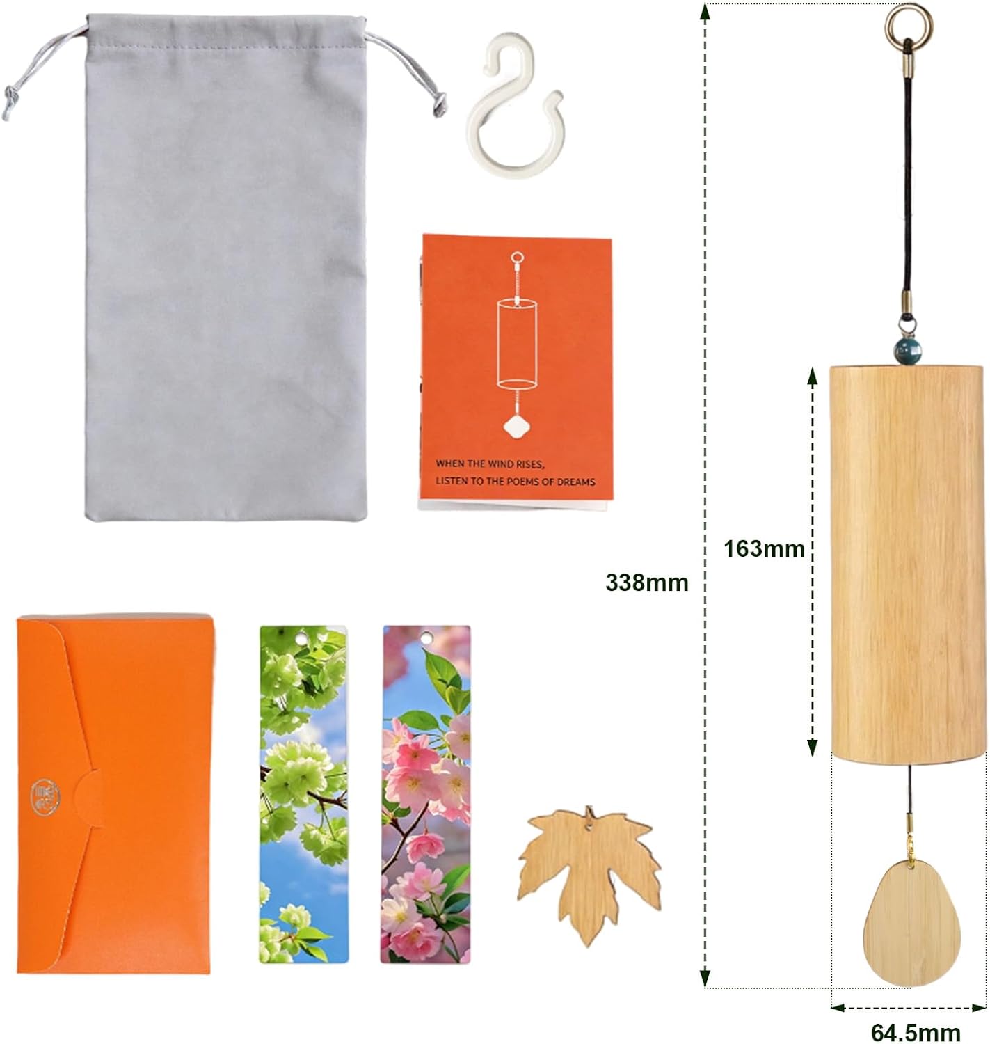 Bamboo Wind Chime-432Hz Tuned for Alpha Wave Relaxation, Focus & Meditation-Handmade Minimalist Sound Healing Tool for Yoga/Home Office/Musical Teaching Classroom/Gifting