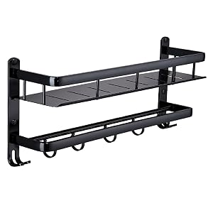 Shower Caddy Bathroom Shelf Bathroom Shelf Wall Mounted with Towel Hooks Modern Floating Shelves with Rail Bathroom Organizer