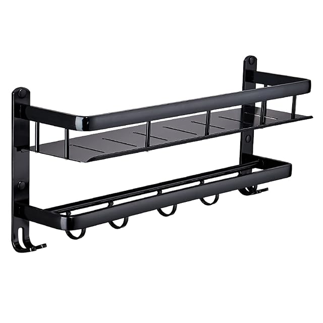 Shower Caddy Bathroom Shelf Bathroom Shelf Wall Mounted with Towel Hooks Modern Floating Shelves with Rail Bathroom Organizer