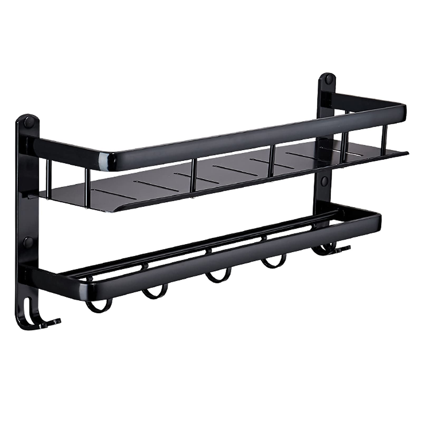 Shower Caddy Bathroom Shelf Bathroom Shelf Wall Mounted with Towel Hooks Modern Floating Shelves with Rail Bathroom Organizer