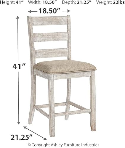 Miniatura 3 de Signature Design by Ashley Skempton | 2-Count 24" Counter-Height Upholstered Bar Stools – Coastal Chic Ladder-Back, Antique White Encalar,Marrón