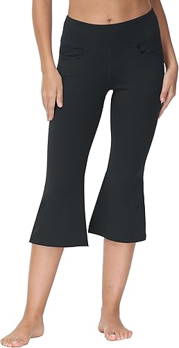 Cakulo Pantalones capri de yoga para mujer, pantalones acampanados para entrenamiento, atléticos, de verano, corte de bota, pantalones capri con