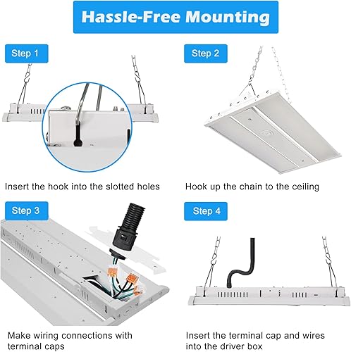 Miniatura 3 de Mutois Luz LED de tienda de alta bahía de 150 W, 120-277 V 23000 lm (150 LMW) 1-10 V regulable 5000 K luz diurna, luz colgante lineal para garaje,