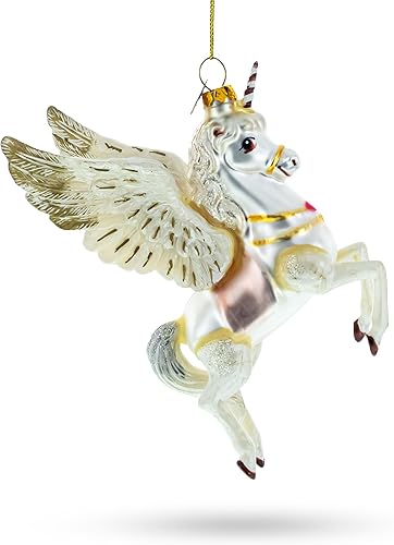 Miniatura 2 de Encantador adorno navideño de unicornio blanco de vidrio soplado