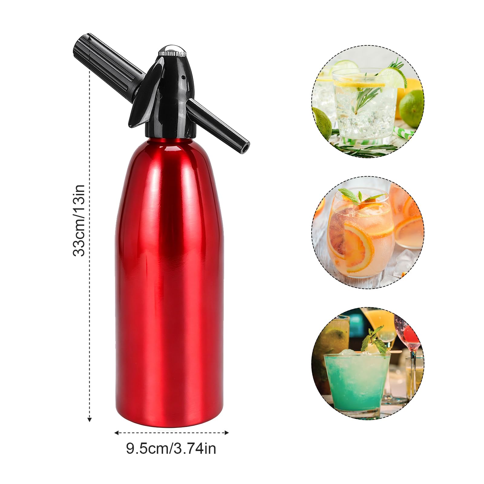 Machine à eau pétillante de 1 L, siphon à soda en aluminium pour la maison, kit portable pour la maison, pour faire soi-même de l'eau gazeuse, du seltzer rafraîchissant, des cocktails, des jus et des