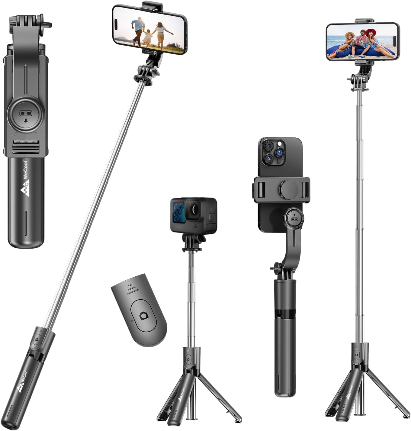 WeCool S1 Selfie Stick Tripod, 3-in-1 Multifunctional Design with Detachable Wireless Remote, Portable & Lightweight Phone Tripod for Vlogging, Photography, iPhone & Android Smartphones