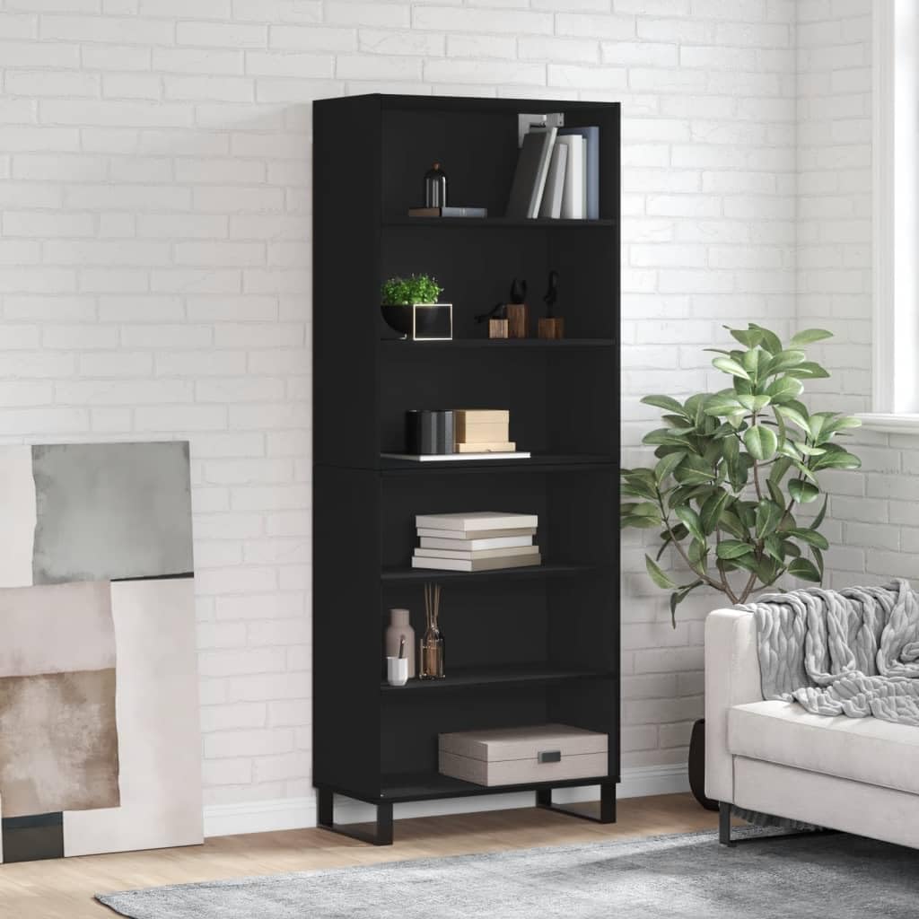 Möbel Wohnaccessoire Highboard Schwarz 69,5 x 32,5 x 180 cm Engineered Wood-Furniture
