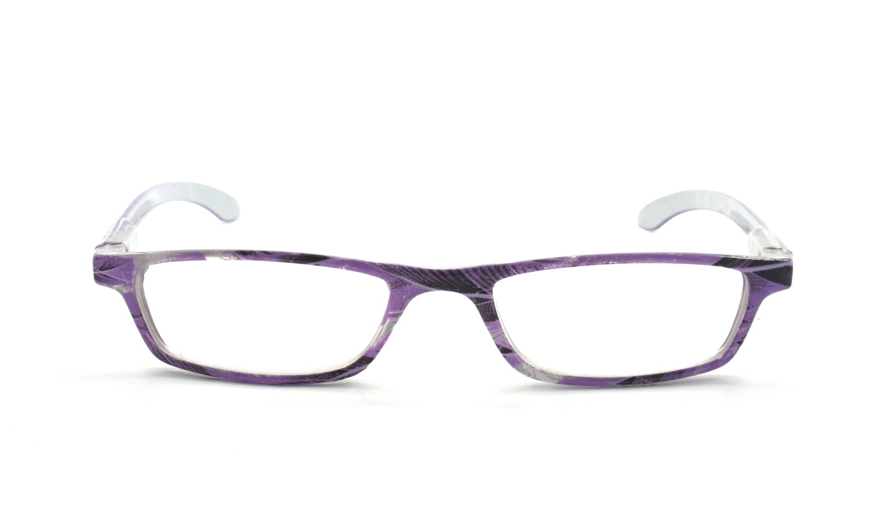 Reading Glasses EYE ZOOM Art Design Plastic Frame Readers with Spring Hinge for Women (Purple, Strength: +2.00)