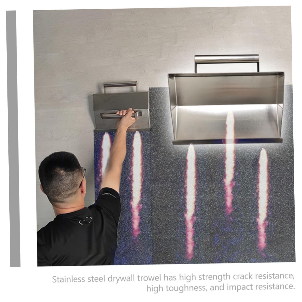 Cazzuola per Finitura Murale in Acciaio Inox, Argento | Lisciatura Pareti e Lavori su Calcestruzzo, Forma Unica, Design Multifunzione, Presa Confortevole