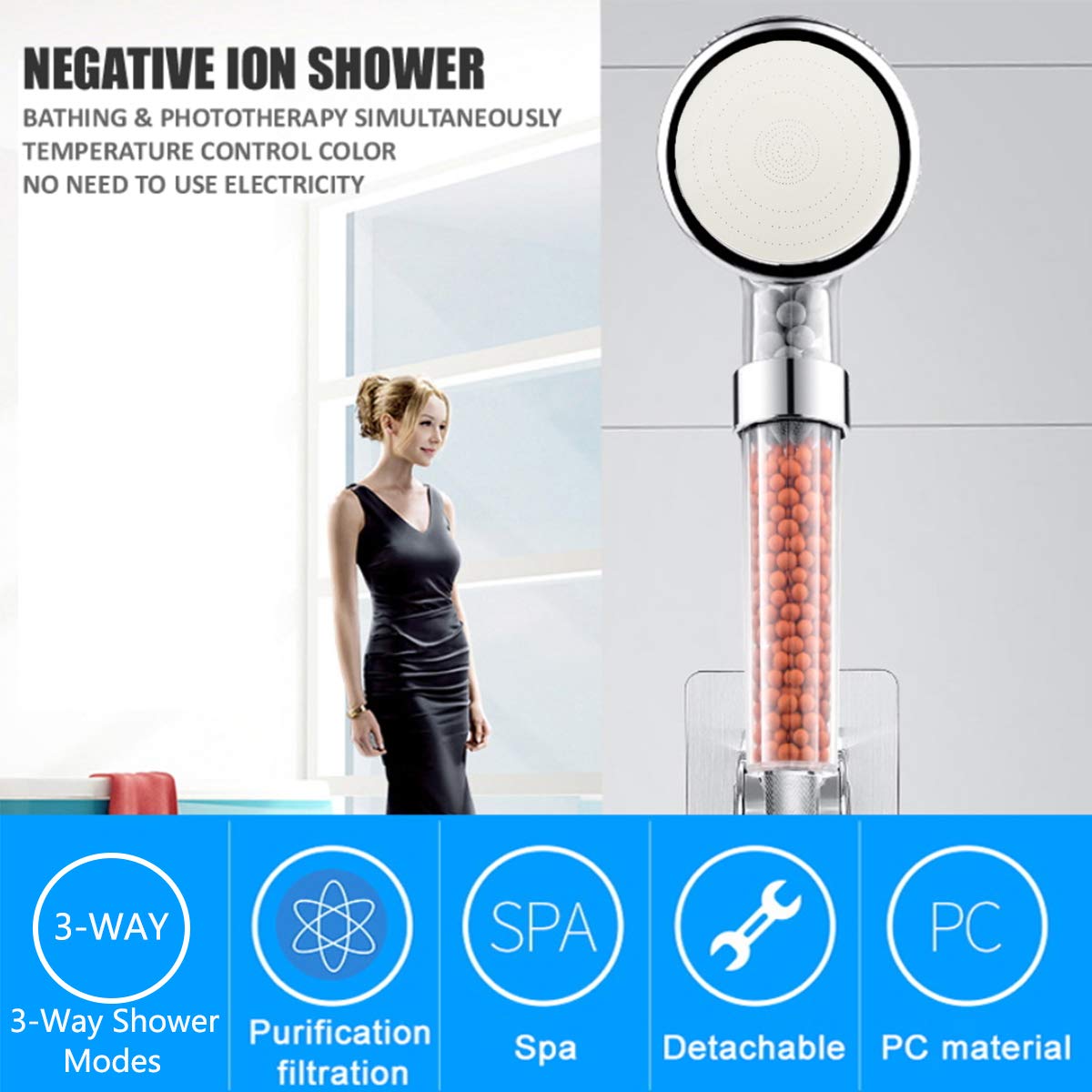 3Way Shower Head, Lovfri Detachable High Pressure Shower Head, Ionic