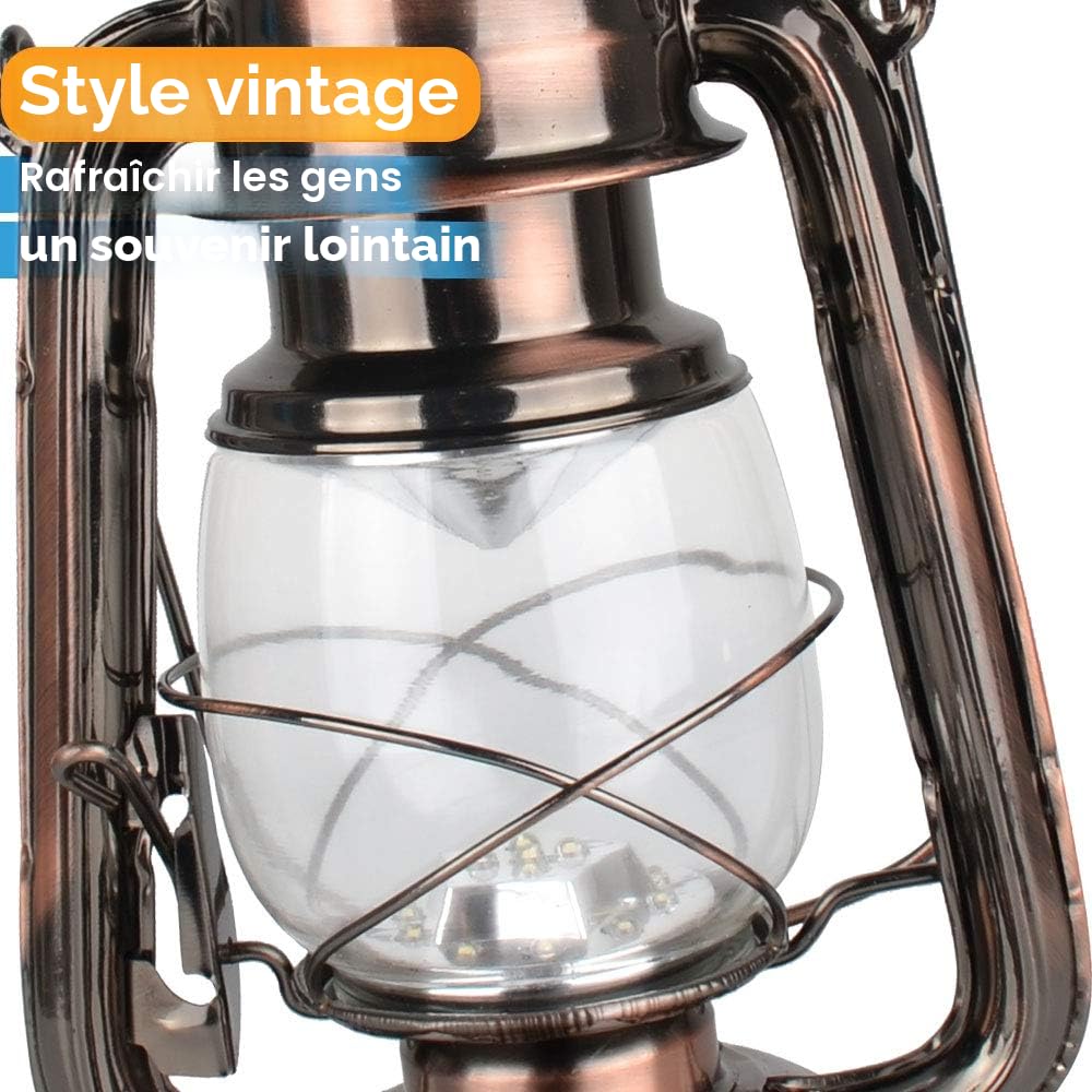 Lanterne Hurricane à LED vintage, blanc chaud alimenté par batterie, 15 LED, 150 lumens pour une utilisation intérieure ou extérieure (cuivre)