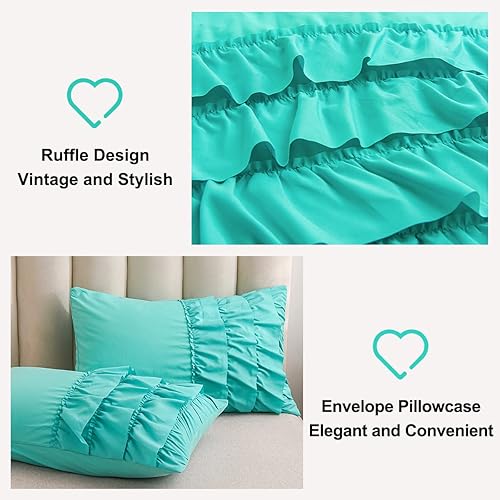 Miniatura 6 de Holawakaka Aqua Waterfall - Juego de edredón con volantes, tamaño individual, multicapas, con volantes, estilo shabby chic, juego de ropa de cama de