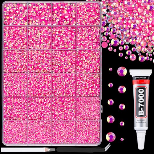 Image of 25000Pcs Resin Rhinestones for Crafting, Hot Pink AB 2-6mm Mixed Sizes Non Hotfix Flatback Gems with 1Pcs Glue, Bedazzling Crystal for DIY Craft Clothing Mugs Tumblers Shoes Fabric Decor Nail Art