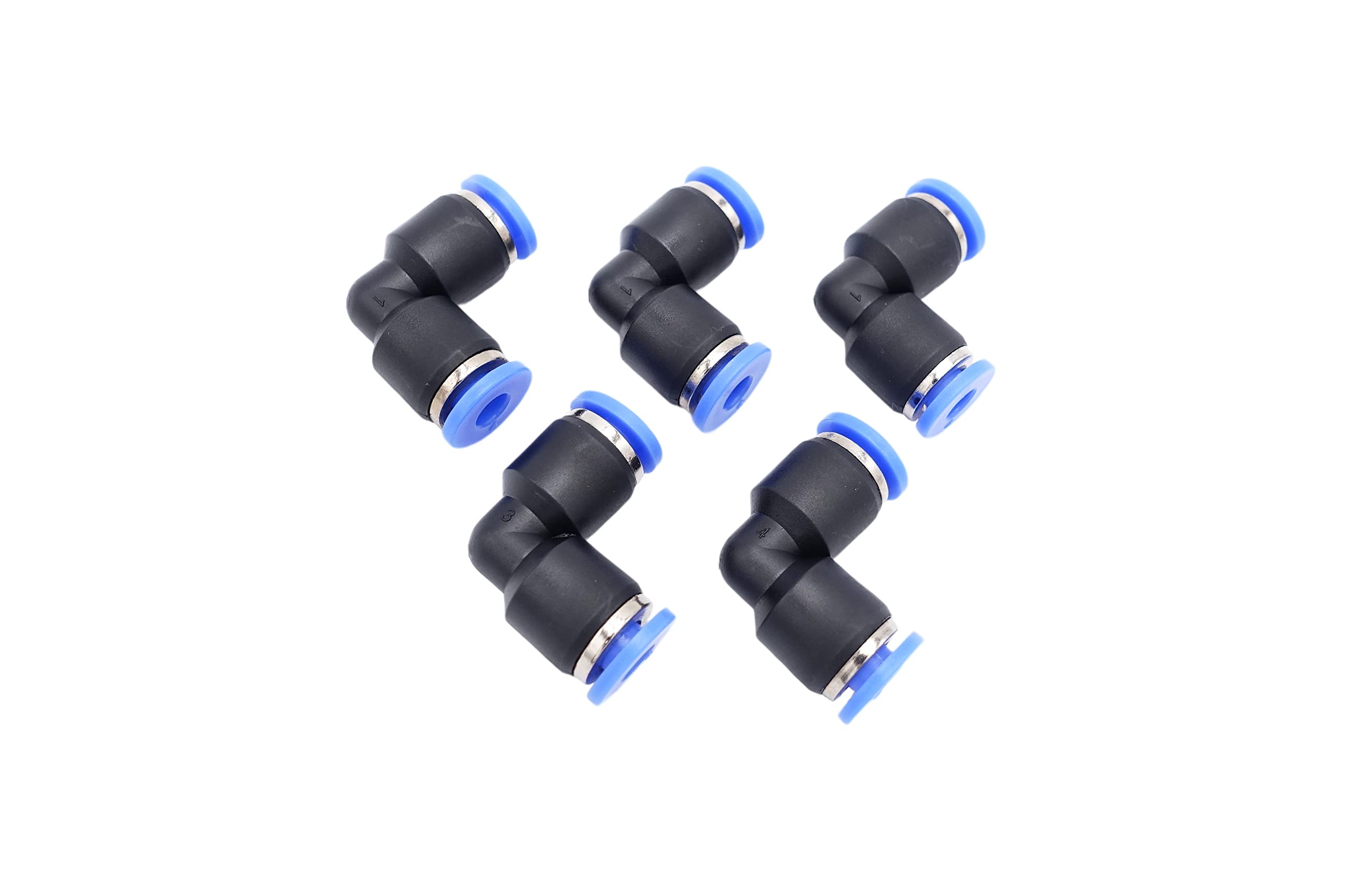 IVLPHAPush to Connect Fitting 4mm Tube OD, Pneumatic Air Water Elbow Union 90 Deg Swivel Two Way Connector/Coupler (Pack of 5)