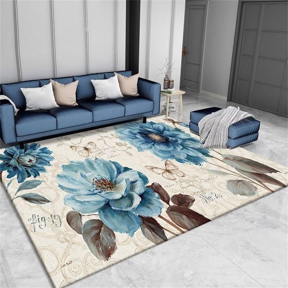 Tapis bureau sol bleu 180x250 personnalisé motif fleur