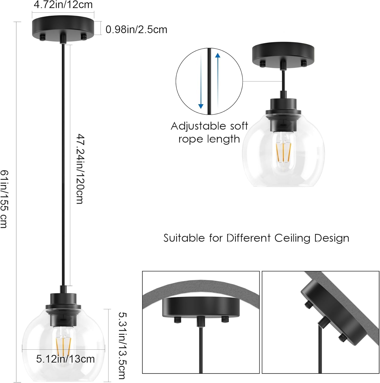 Aipsun Black Pendant Light Fixture 2 Pack Kitchen Island Lighting Pendant Lighting Over Island (Exclude Bulb)