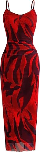 PRETTYGARDEN Summer Wedding Guest Dresses for Women 2025 Spaghetti Strap Mesh Bodycon Beach Floral Maxi Long Dresses