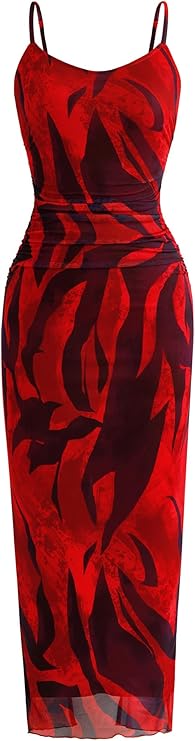 PRETTYGARDEN Summer Wedding Guest Dresses for Women 2025 Spaghetti Strap Mesh Bodycon Beach Floral Maxi Long Dresses
