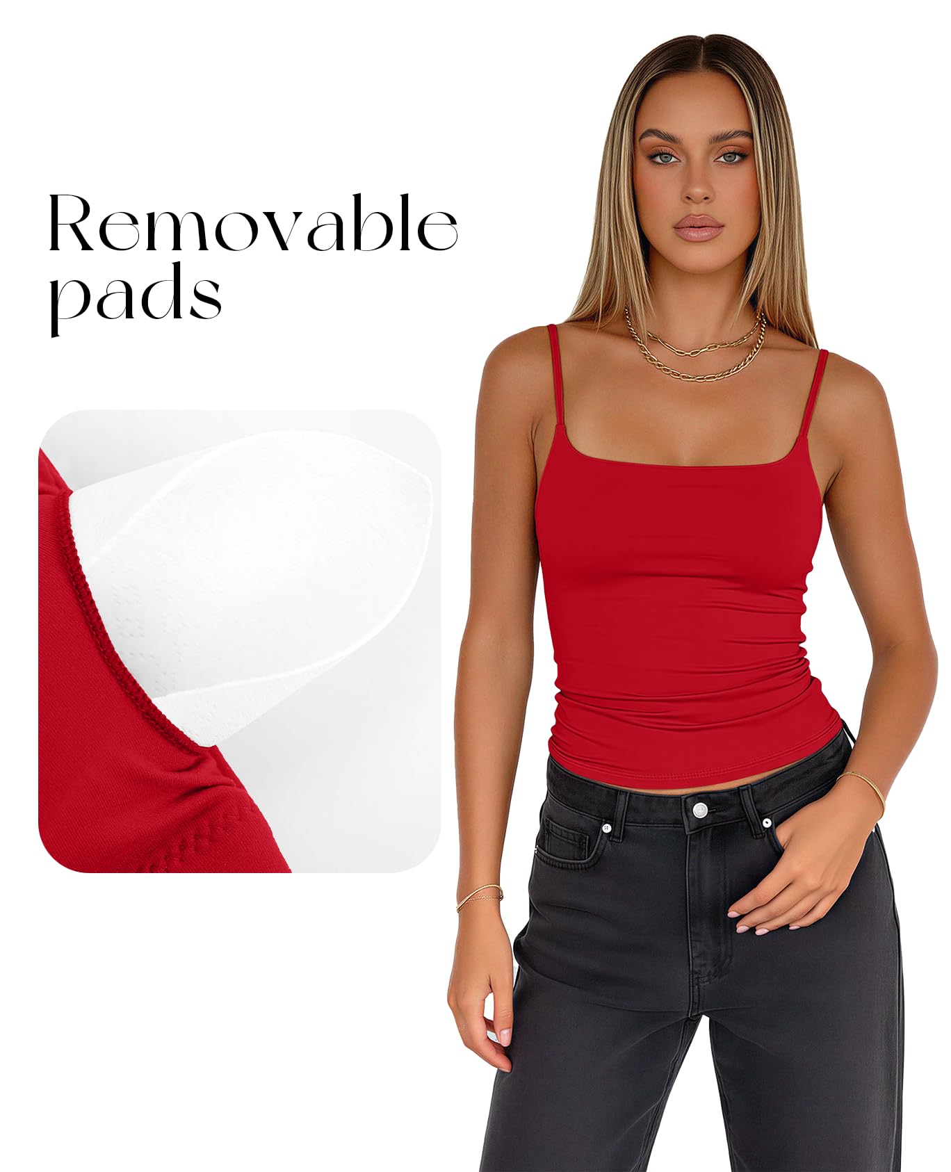Darong Canotta imbottita da donna, reggiseno integrato, spalline regolabili, doppia fodera, semplice
