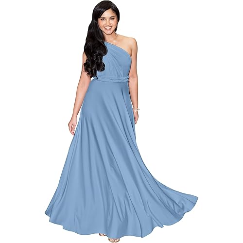 KOH KOH Womens Long Bridesmaid One Shoulder Convertible Wrap Cocktail Maxi Dress