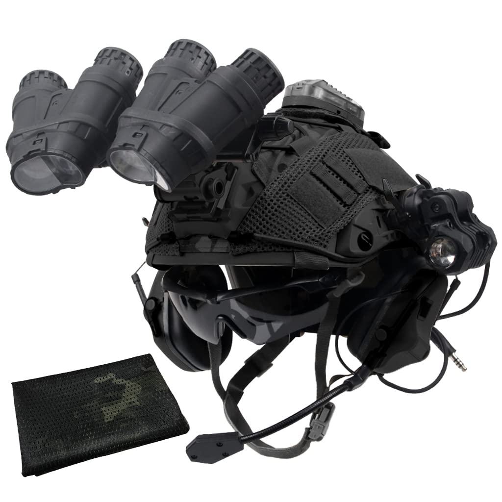 HFUHLK Tactical Airsoft PJ Helmet & Cover Half Mask Headgear & Goggles & Earphone & Battery Bag & NVG L4G24 Dumper Combined for Outdoor Paintball CS Game Shooting
