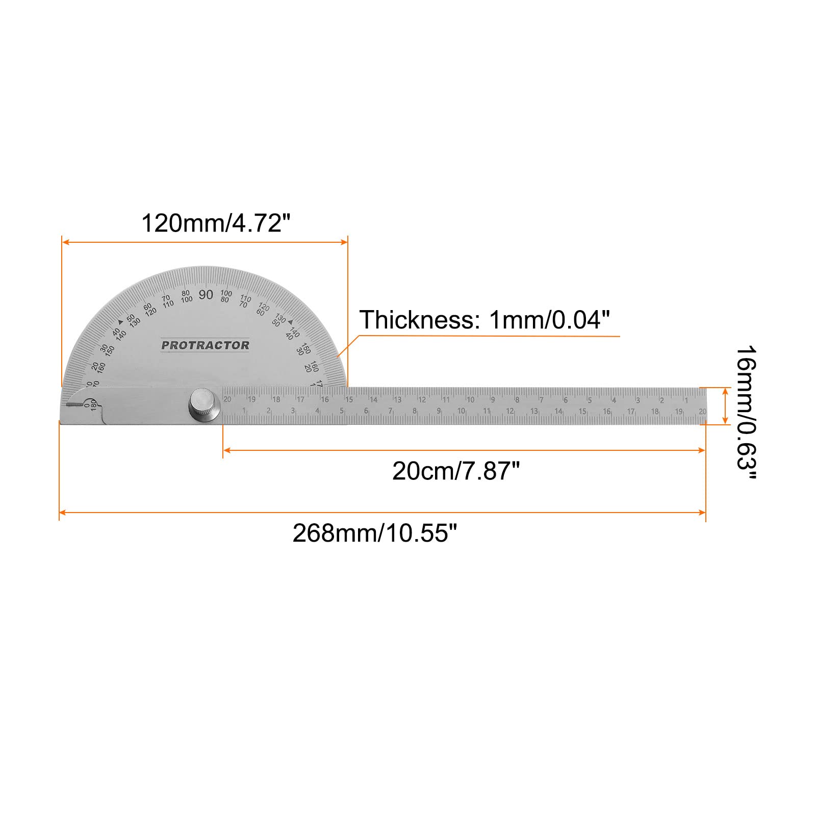 180 Degree Protractor Stainless Steel Woodworking Tools Metal Angle Finder Rotary Measuring Ruler Goniometer Angle Ruler For School Office - View #3