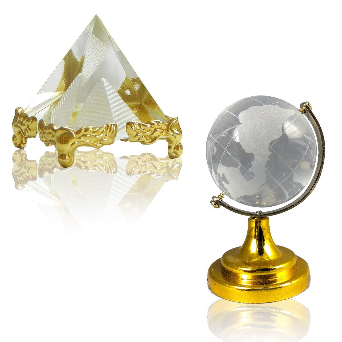 Reiki Crystal Products Vastu/Feng Shui Crystal Pyramid and Crystal Globe for Positive Energy, Vastu Correction, Success Good Luck and Prosperity Combo Pack of 2 pc