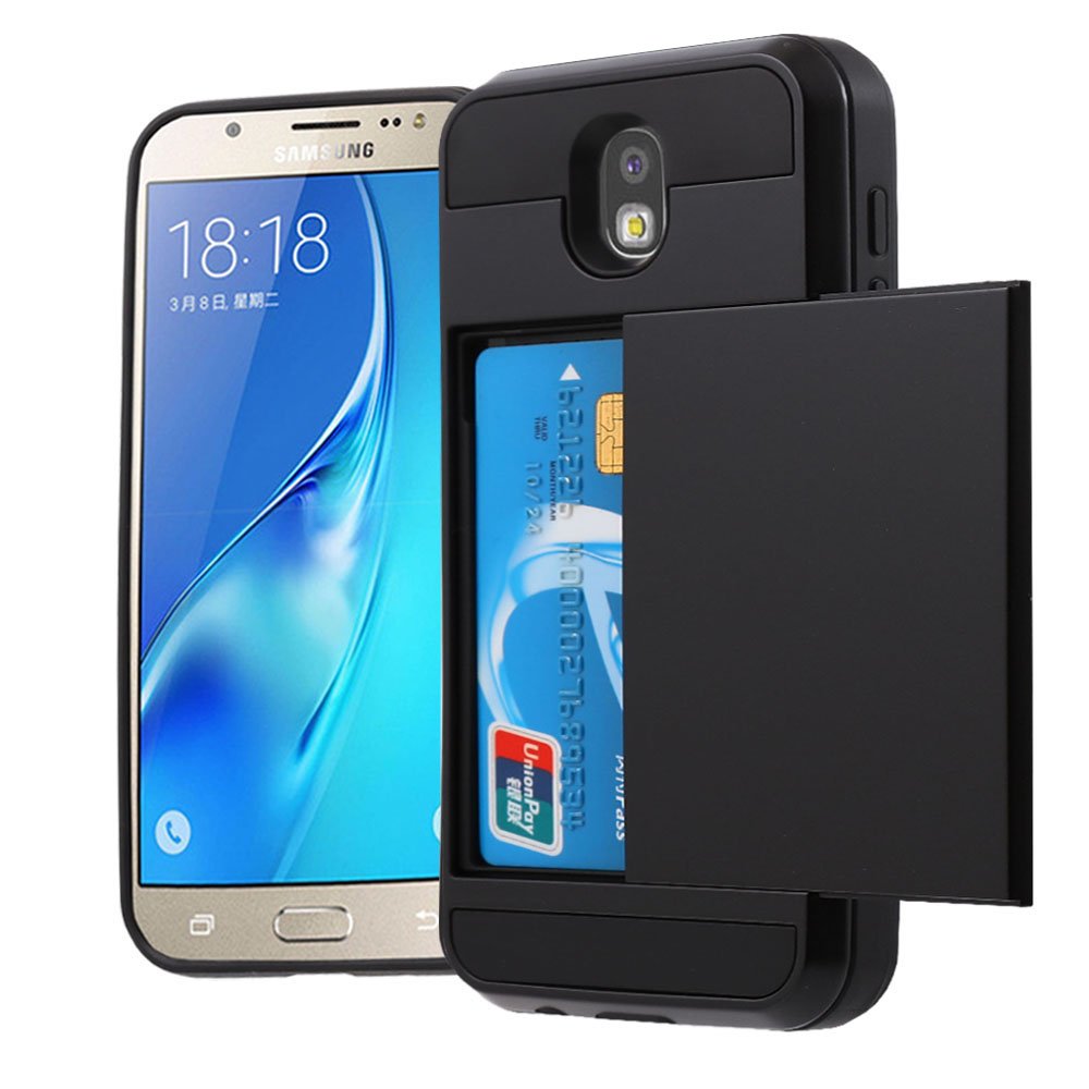 Galaxy J5 Pro Case, Wallet Design and Card Slot Holder Hidden Pocket Armor Case Rugged Hybrid Dual Layer Cover for Samsung Galaxy J5 Pro J530 2017 (Black)