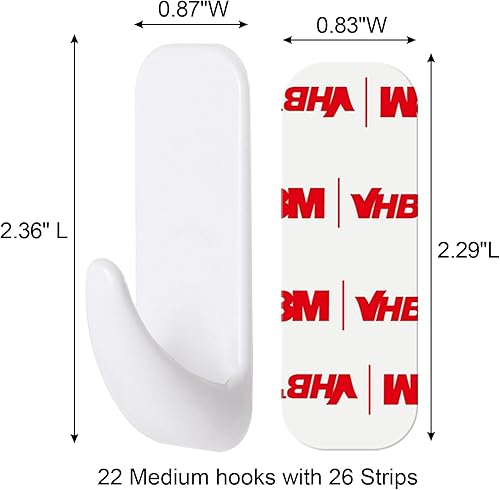 Miniatura 2 de Ganchos de pared para colgar resistentes, medianos 22 autoadhesivos de pared con 26 tiras sin daños, adhesivos para llaves, ducha, toalla, abrigo,