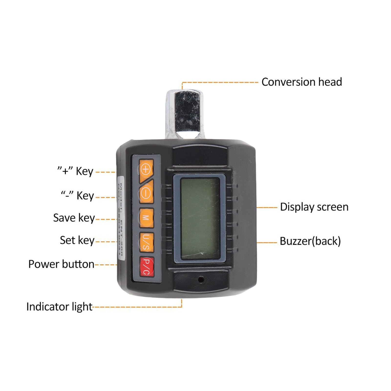 Cyfrowy Klucz Skrętny z Podświetlanym Wyświetlaczem LCD, Zakres Momentu Obrotowego 200 N·m, Rozmiar Napędu 1/2 Cala, Idealny do zastosowań Motoryzacyjnych i Mechanicznych