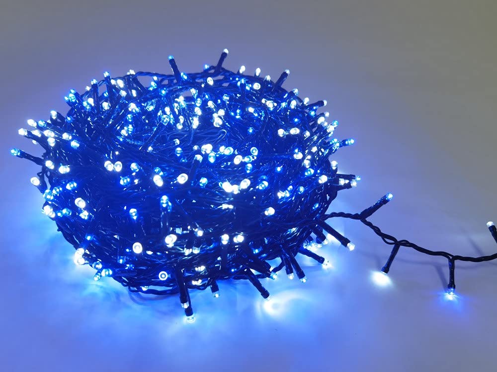 elume Guirlande de Noël lumineuse extérieure clignotante 34m, 750 LED blanches et bleues