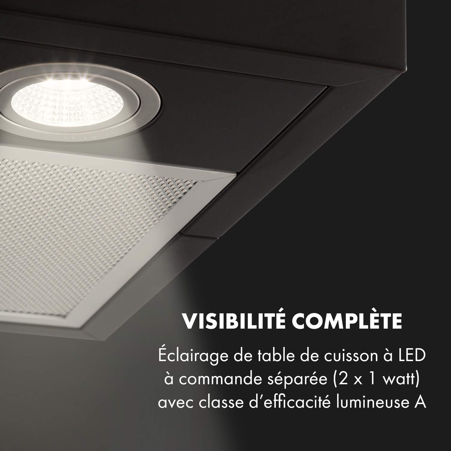 Klarstein Hotte Aspirante Ilot Central de Cuisine Silencieuse et Design, Débit d'air 624m³/h, Minuteur, 3 Modes, Hotte Aspirante, Filtres à Charbon Actif, Ilot Central, Noir
