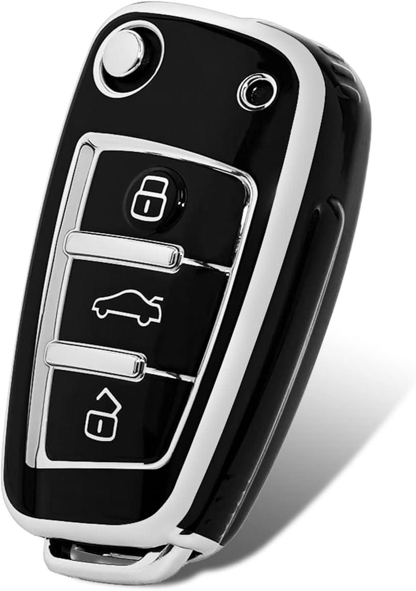 OFFCURVE for Audi Key Fob Cover, Premium Soft TPU 360 Degree Full Protection Key Shell Case Compatible with Audi A1 A3 Q3 Q7 R8 A6L TT Off-H-Black