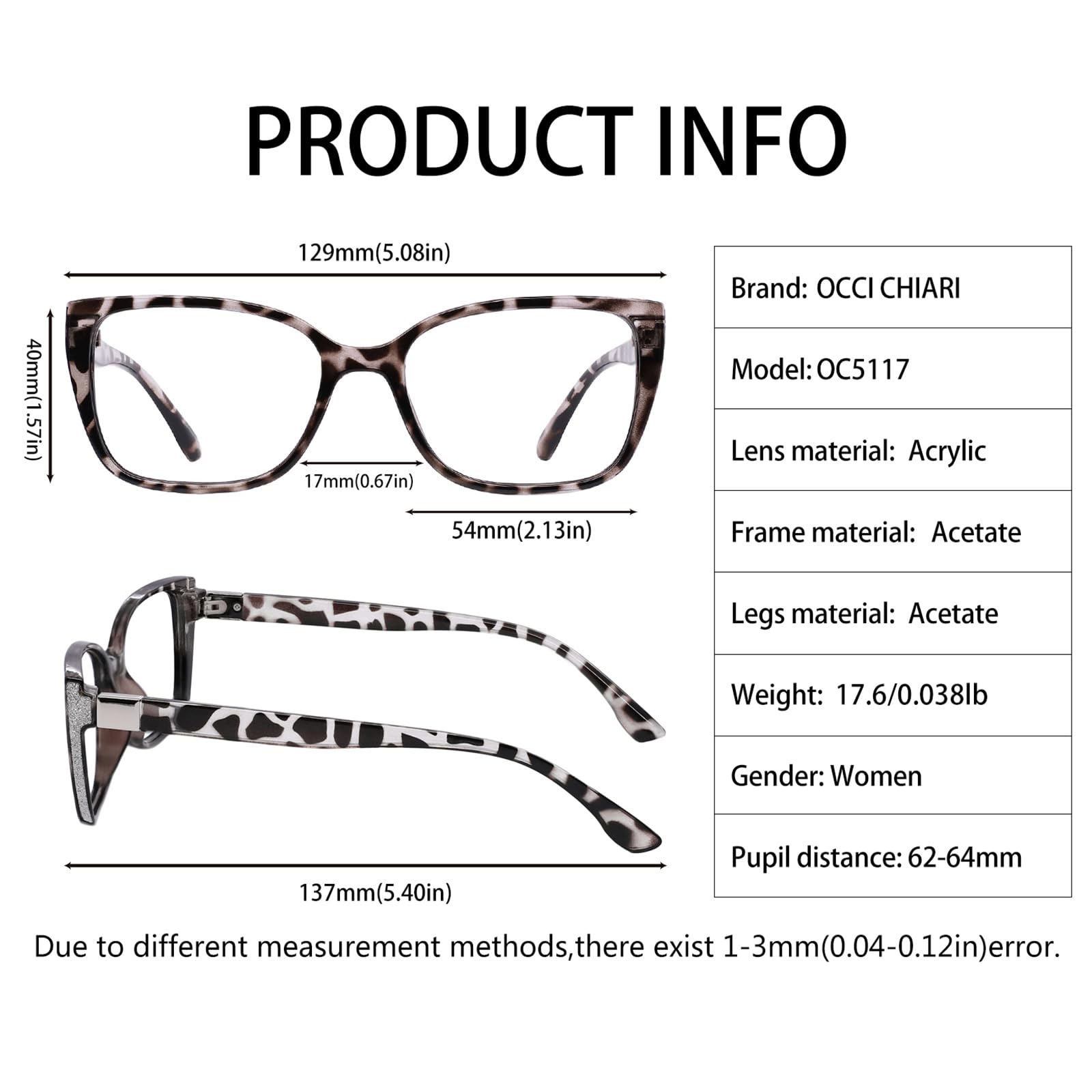 OCCI CHIARI Womens Thick Frame Reading Glasses 4.0, Stylish Reading Glasses for Women Stylish Square Readers Glasses (Black 400) - Image 4