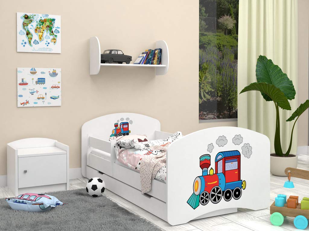 Happy Babies - Dwustronne łóżko dziecięce z szufladą Nowoczesne wzornictwo z bezpiecznymi krawędziami i zabezpieczeniem przed upadkiem materac piankowy 7 cm. (140x70, 20. pociągnięcie)