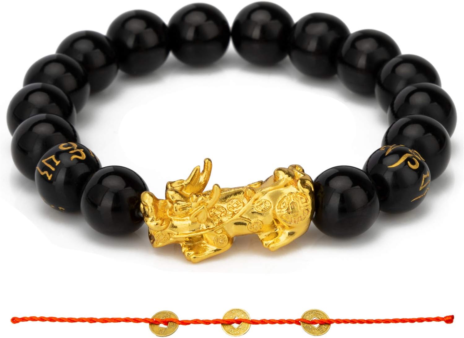 ZenBless Feng Shui Black Obsidian Bracelet Pixiu Bracelet For Women Men Lucky Pi Xiu Pi Yao Bracelet Sanskrit 12mm Beads Elasticity Sturdy And Durable Attract Lucky Wealthy Amulet Gift