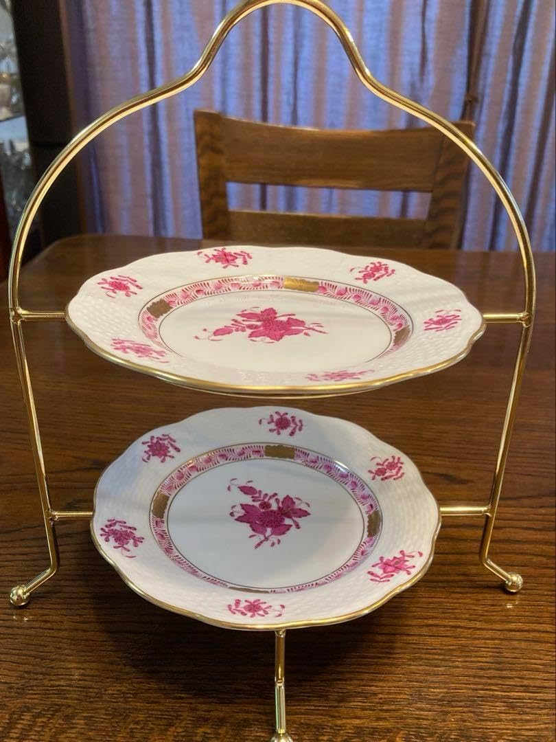HEREND ヘレンド アポニー ピンク①プレート目 25cm 2枚 ヘレンド アポニー ベビーピンク プレート2枚とケーキスタンド