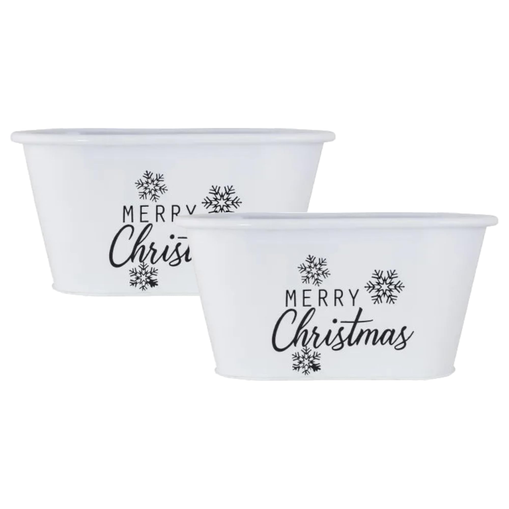 Fyne-Finds White Metal Merry Christmas Plant Pots Pail Planters Troughs Xmas Snowflakes Theme Troughs (2)