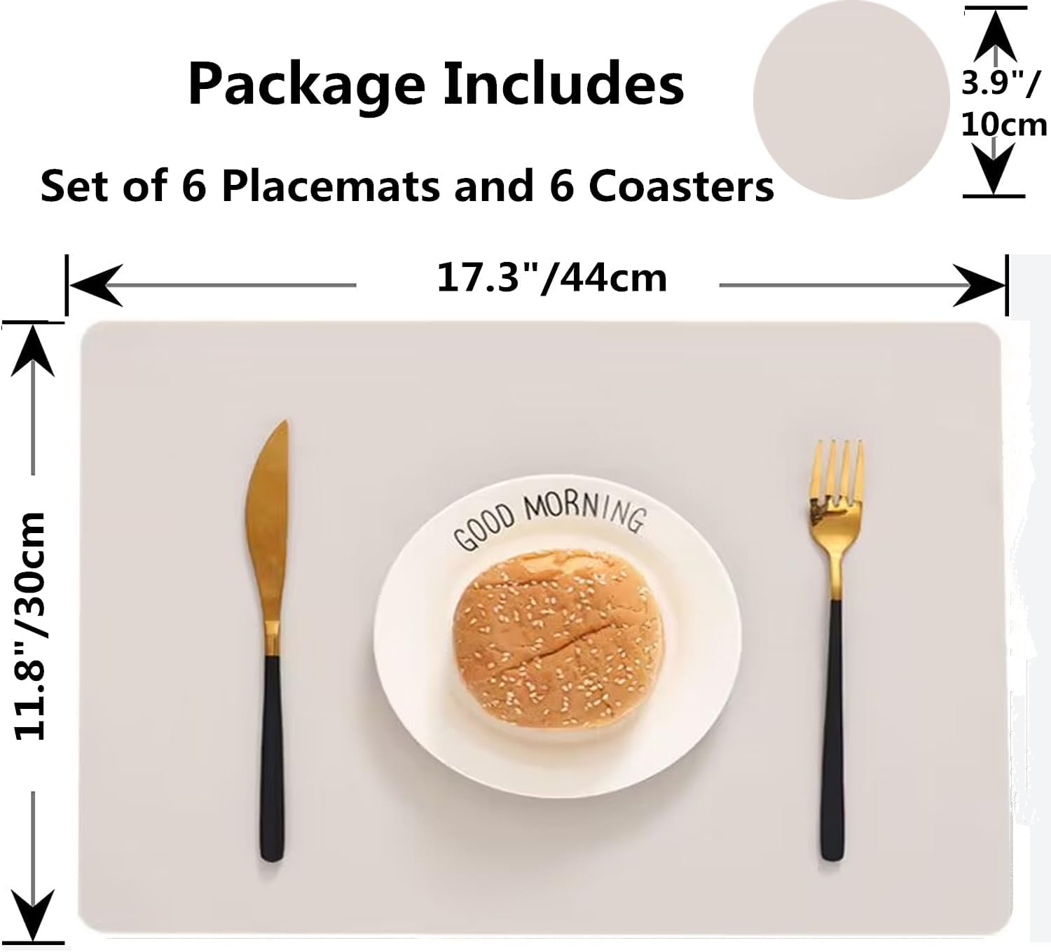 Placemats Set of 6, Leather Placemat with Coasters, Waterproof Oilproof, Heat Resistant, Washable Wipeable, PU Table Mats for Kitchen Dining Table and Decor (Cream White Rectangle A, 6pcs)