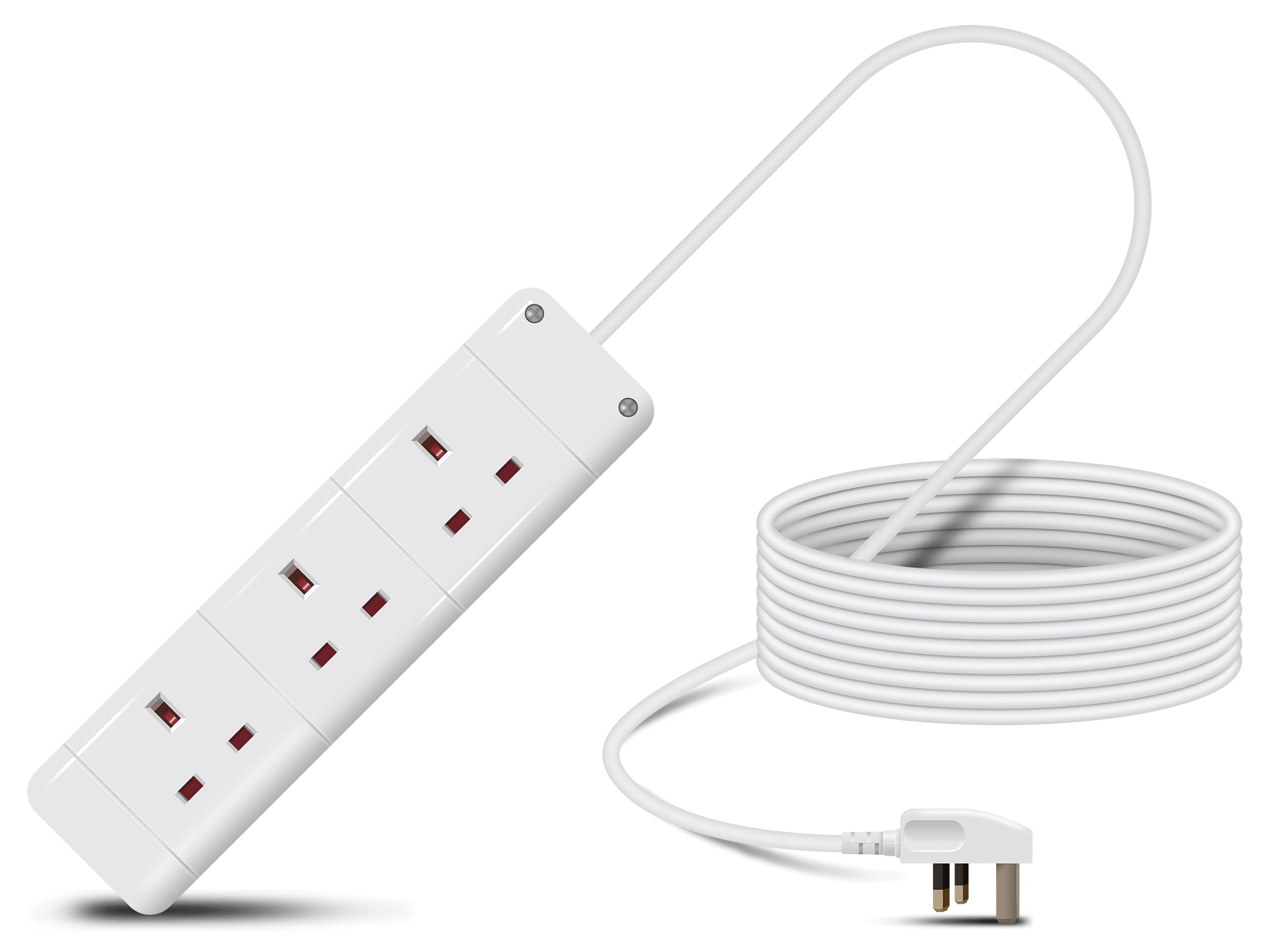 Eagle Three Gang Mains Power 13A Extension Socket to 13A UK Plug Lead Cable, British Standards BS1363 15m