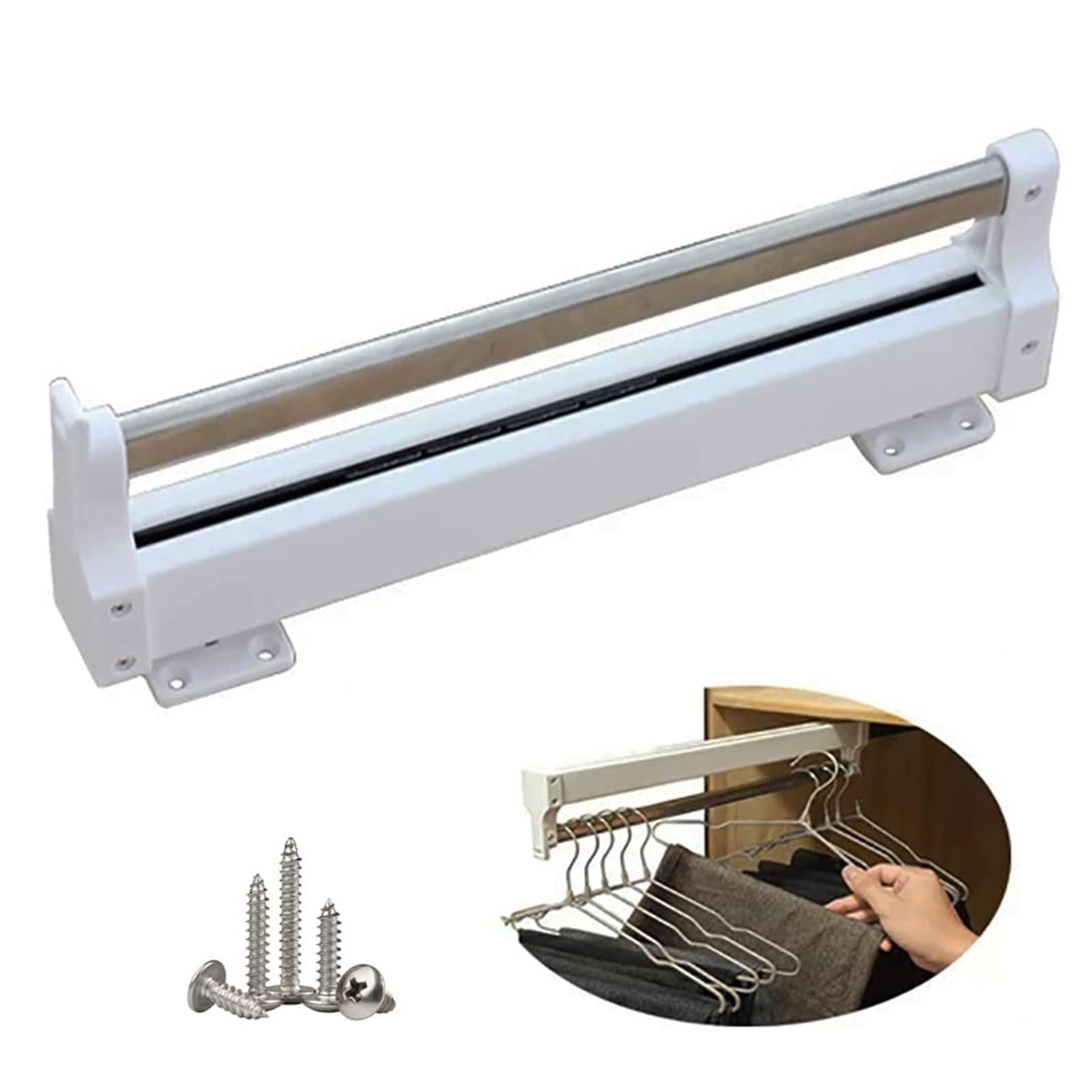 GLETSF Extendable Pull-Out Closet Rod - Adjustable 30-60cm Wardrobe Trousers Rack, Metal Sliding Clothes Rail for Walk-in Closet, Space-Saving Clothes Organizer,One Color-400mm/15.7in