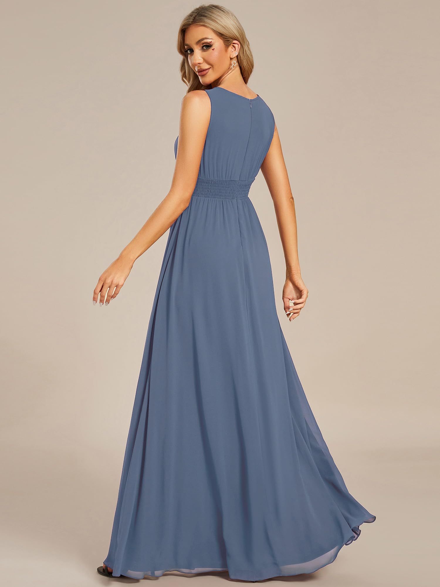 Ever-Pretty Vestido de noche, cuello redondo, sin mangas, falda acampanada, gasa para mujer, vestido de noche, elegante, ES01955