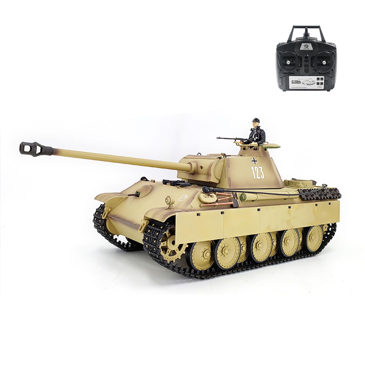1/16 Henglong RTR 7,0 - Carro armato radiocomandato tedesco Panther G 3879, ingranaggi in acciaio BB IR, suono fumo, radio 2,4 G, batteria 1800 mAh, 320 gradi
